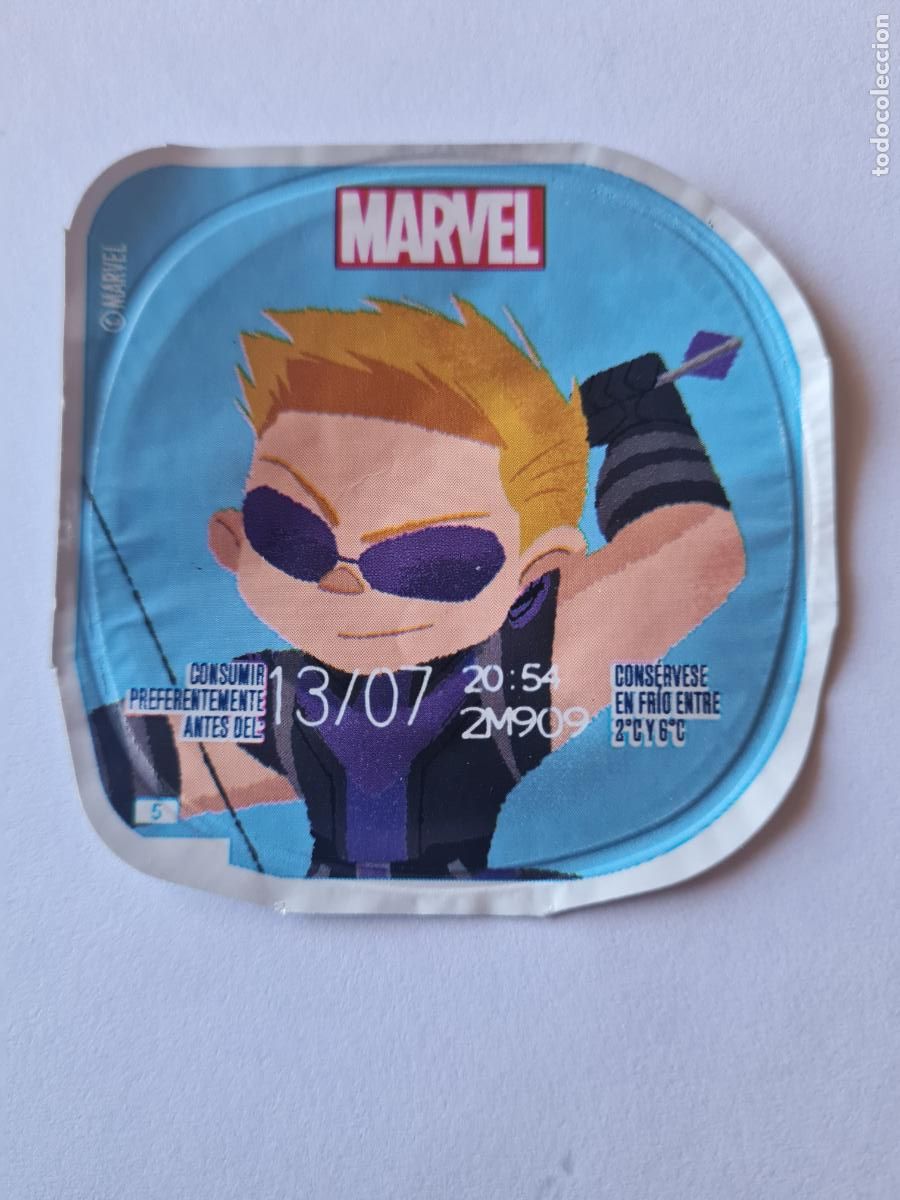 Etiquetas antiguas: OJO DE HALCON - MARVEL - DISNEY - TAPA YOGUR DANONE SABORES - 2023