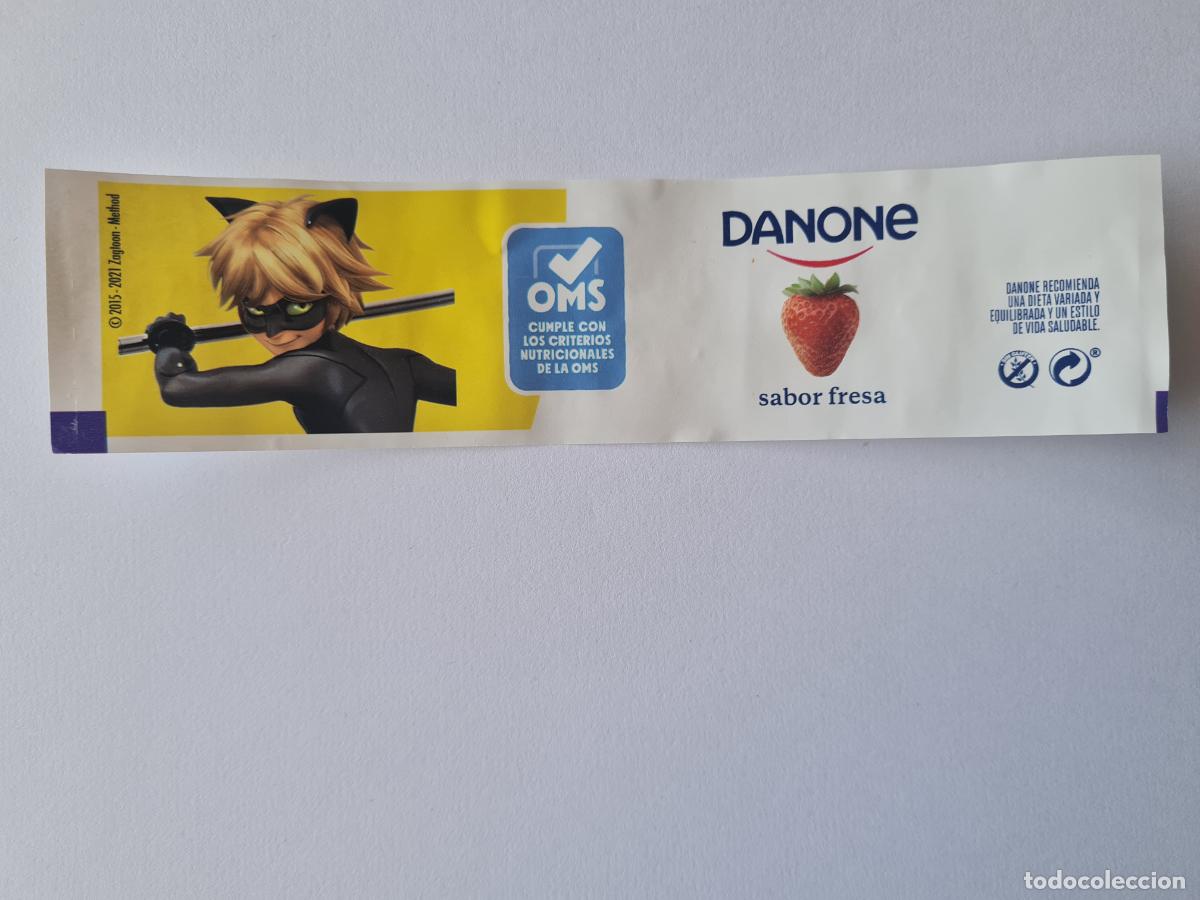 Etiquetas antiguas: CAT NOIR FONDO AMARILLO - SABOR FRESA- MIRACOLOUS/LADYBUG - ETIQUETAS YOGUR DANONE
