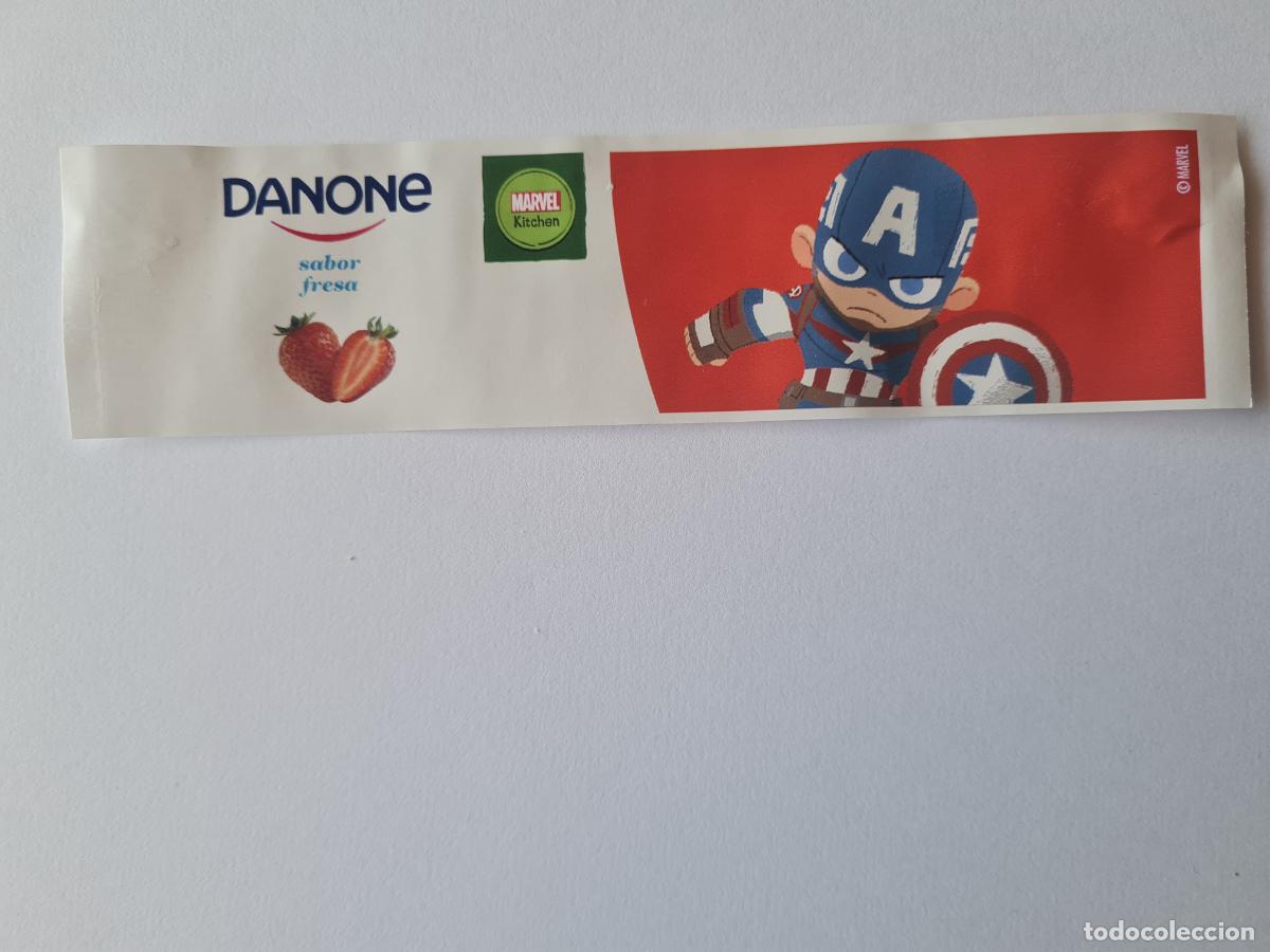 Etiquetas antiguas: CAPITAN AMERICA POSE 1 - SABOR FRESA - MARVEL - ETIQUETAS YOGUR DANONE