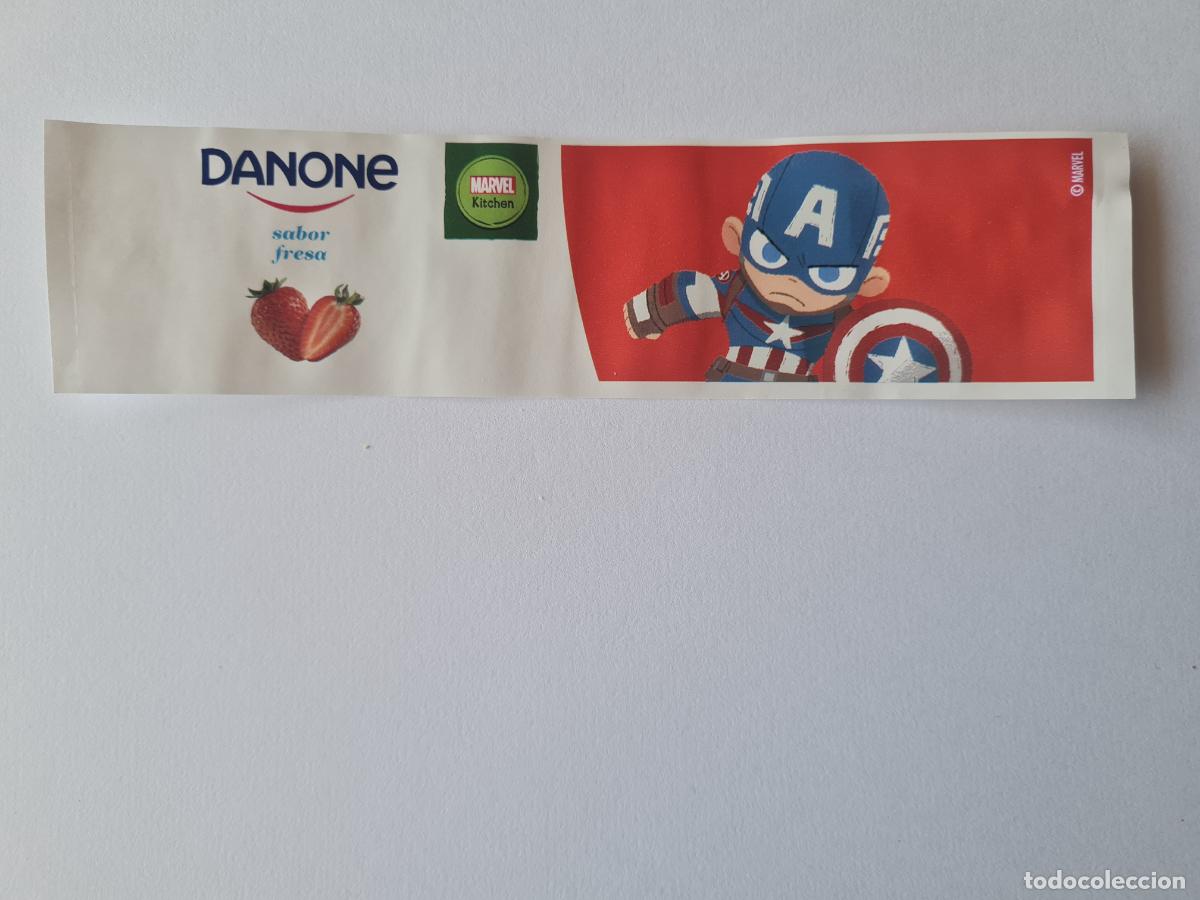 Etiquetas antiguas: CAPITAN AMERICA POSE 1 - SABOR FRESA - MARVEL - ETIQUETAS YOGUR DANONE