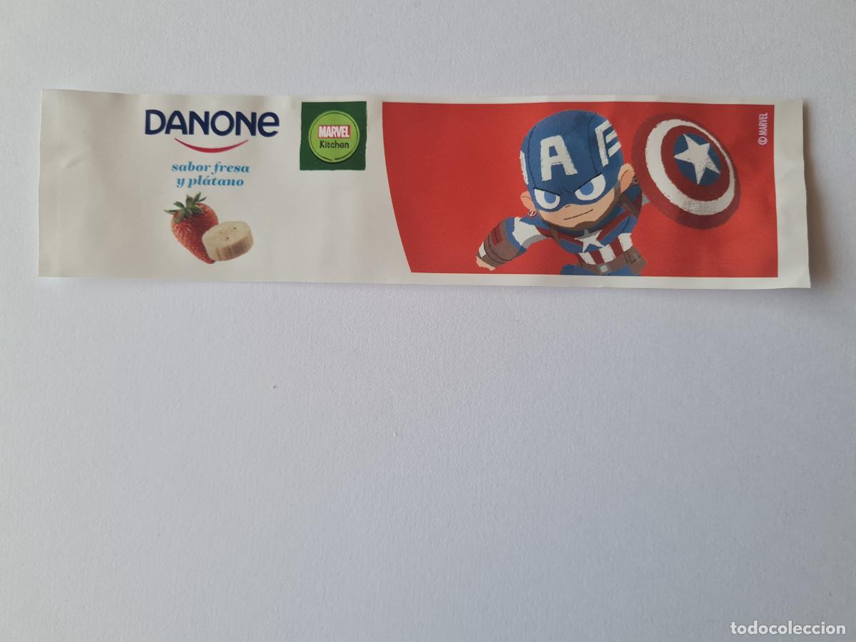 Etiquetas antiguas: CAPITAN AMERICA POSE 2 - SABOR FRESA/PLATANO - MARVEL - ETIQUETAS YOGUR DANONE