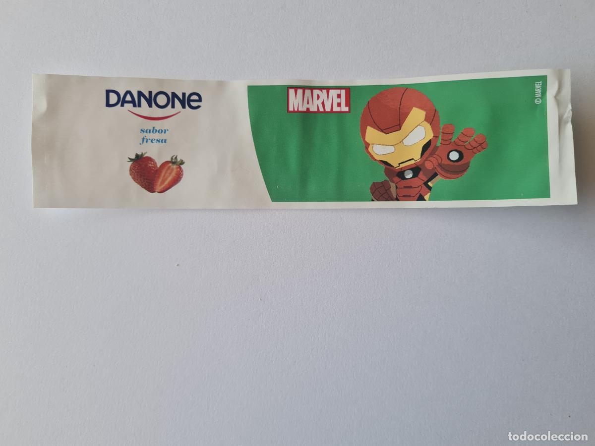 Etiquetas antiguas: IRON MAN POSE 2 - SABOR FRESA - MARVEL - ETIQUETAS YOGUR DANONE