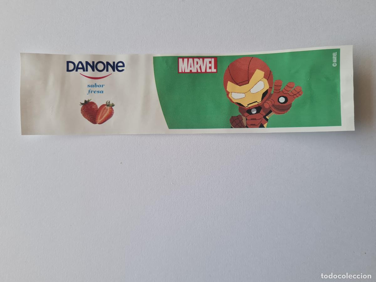 Etiquetas antiguas: IRON MAN POSE 2 - SABOR FRESA - MARVEL - ETIQUETAS YOGUR DANONE