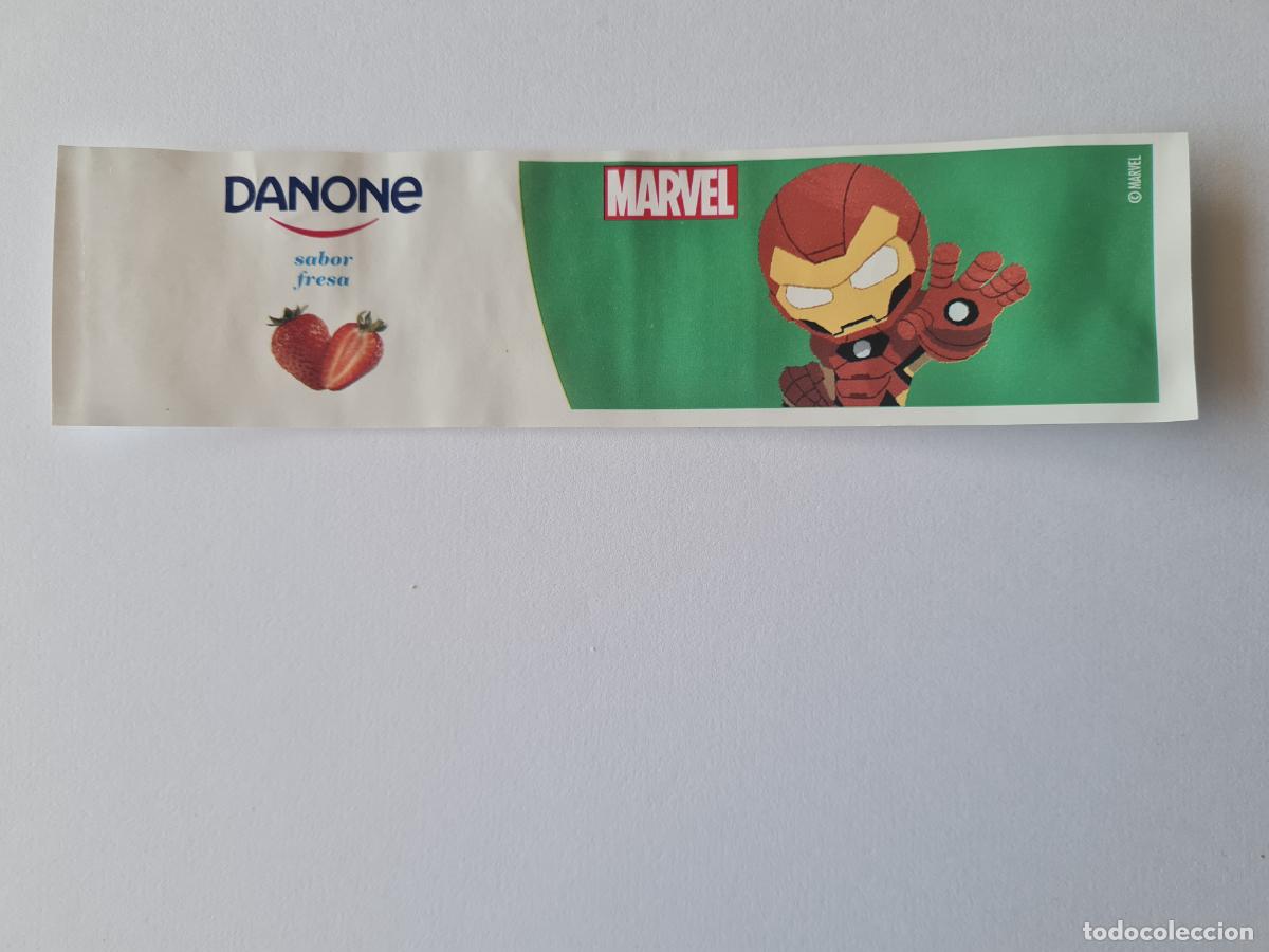 Etiquetas antiguas: IRON MAN POSE 2 - SABOR FRESA - MARVEL - ETIQUETAS YOGUR DANONE