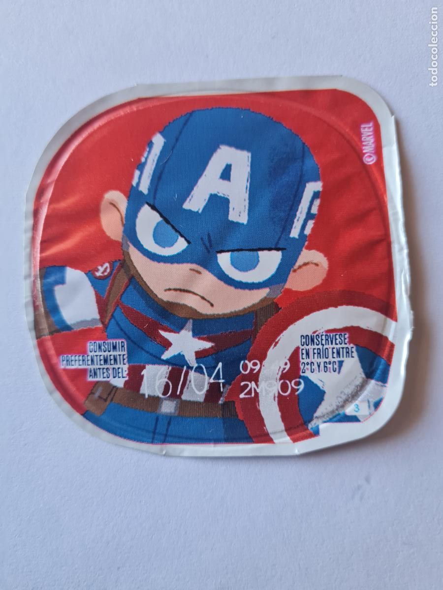Etiquetas antiguas: CAPITAN AMERICA POSE 1 - MARVEL - DISNEY - TAPA YOGUR DANONE SABORES - 2023