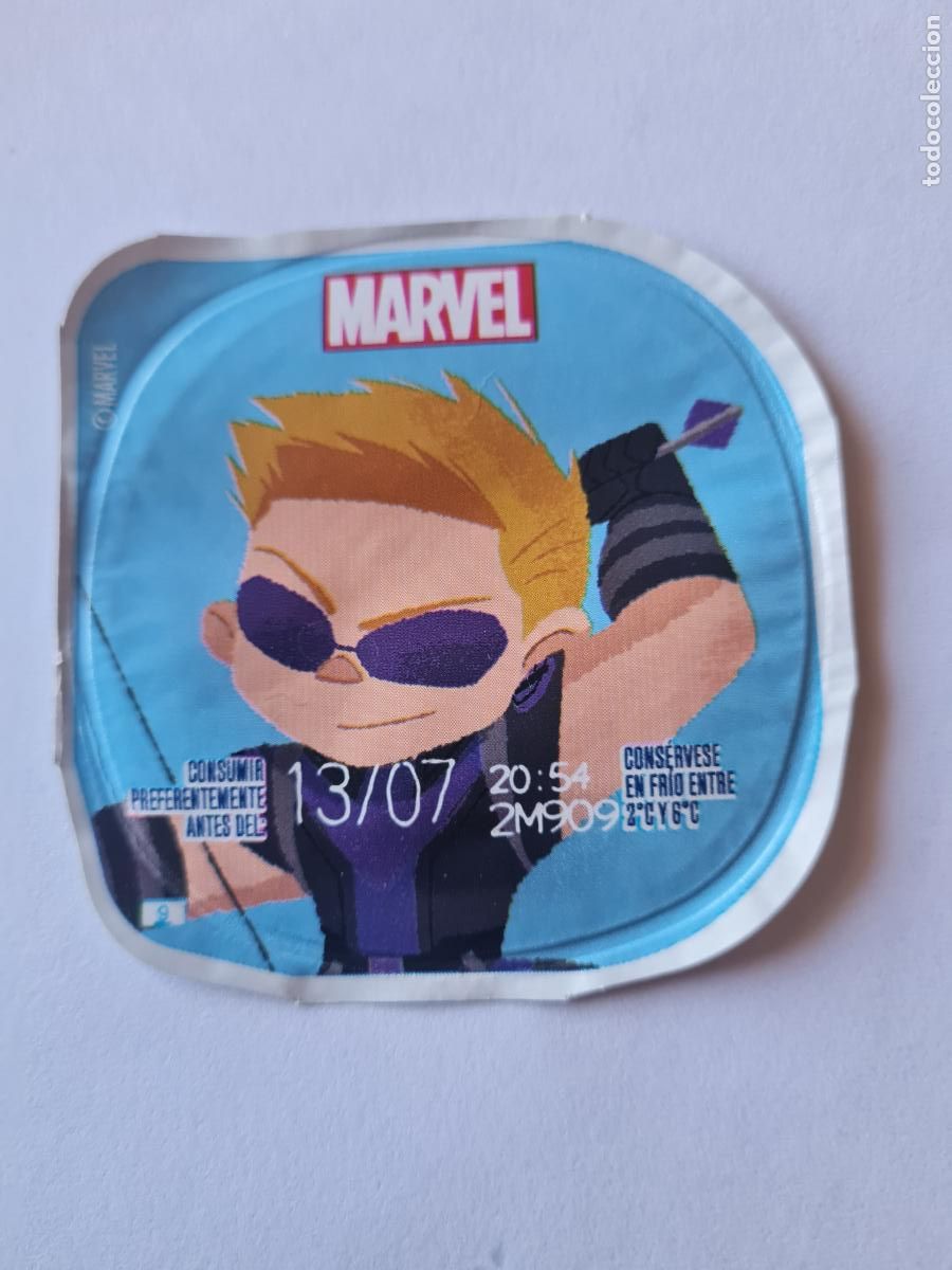 Etiquetas antiguas: OJO DE HALCON - MARVEL - DISNEY - TAPA YOGUR DANONE SABORES - 2023