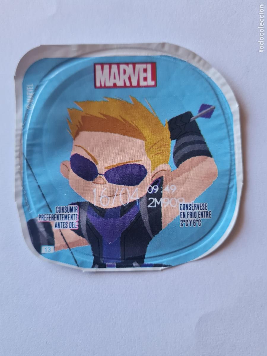 Etiquetas antiguas: OJO DE HALCON - MARVEL - DISNEY - TAPA YOGUR DANONE SABORES - 2023