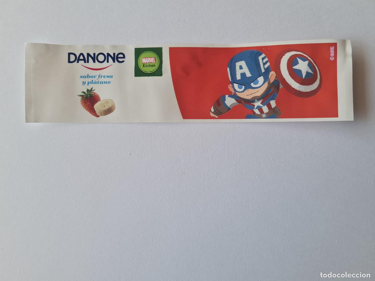 Etiquetas antiguas: CAPITAN AMERICA POSE 2 - SABOR FRESA/PLATANO - MARVEL - ETIQUETAS YOGUR DANONE