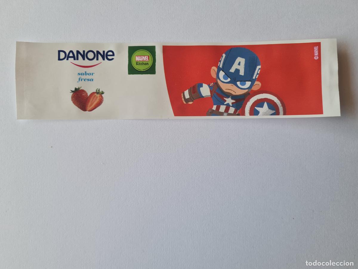 Etiquetas antiguas: CAPITAN AMERICA POSE 1 - SABOR FRESA - MARVEL - ETIQUETAS YOGUR DANONE