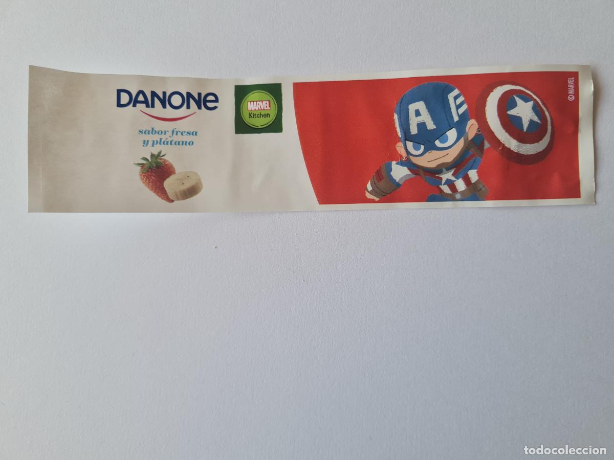 Etiquetas antiguas: CAPITAN AMERICA POSE 2 - SABOR FRESA/PLATANO - MARVEL - ETIQUETAS YOGUR DANONE