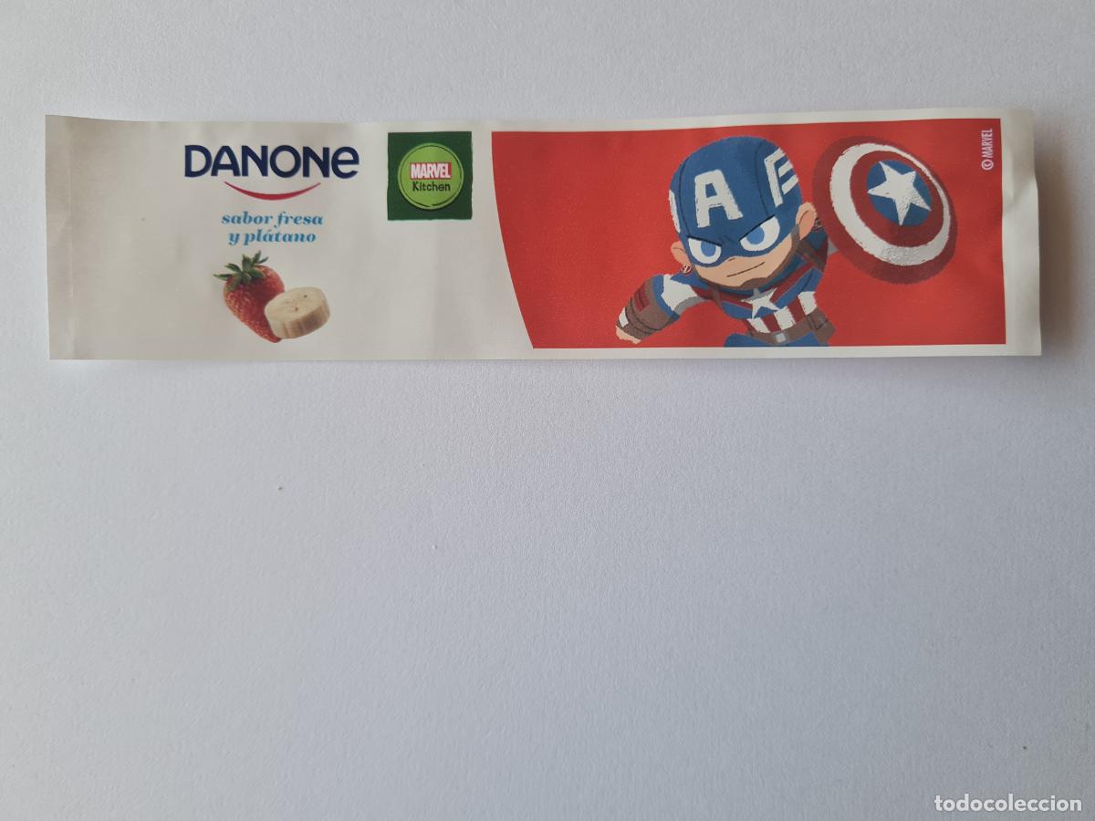 Etiquetas antiguas: CAPITAN AMERICA POSE 2 - SABOR FRESA/PLATANO - MARVEL - ETIQUETAS YOGUR DANONE