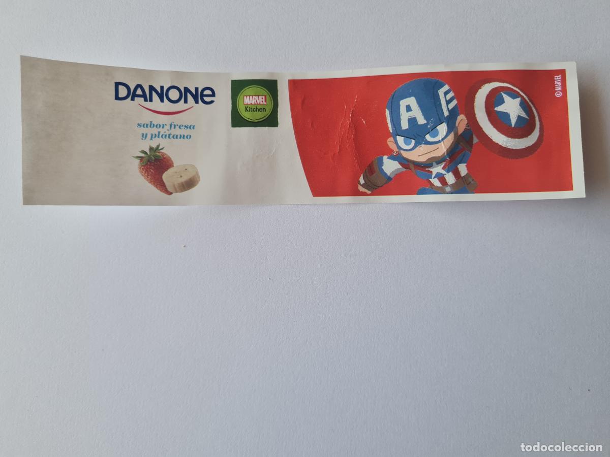 Etiquetas antiguas: CAPITAN AMERICA POSE 2 - SABOR FRESA/PLATANO - MARVEL - ETIQUETAS YOGUR DANONE