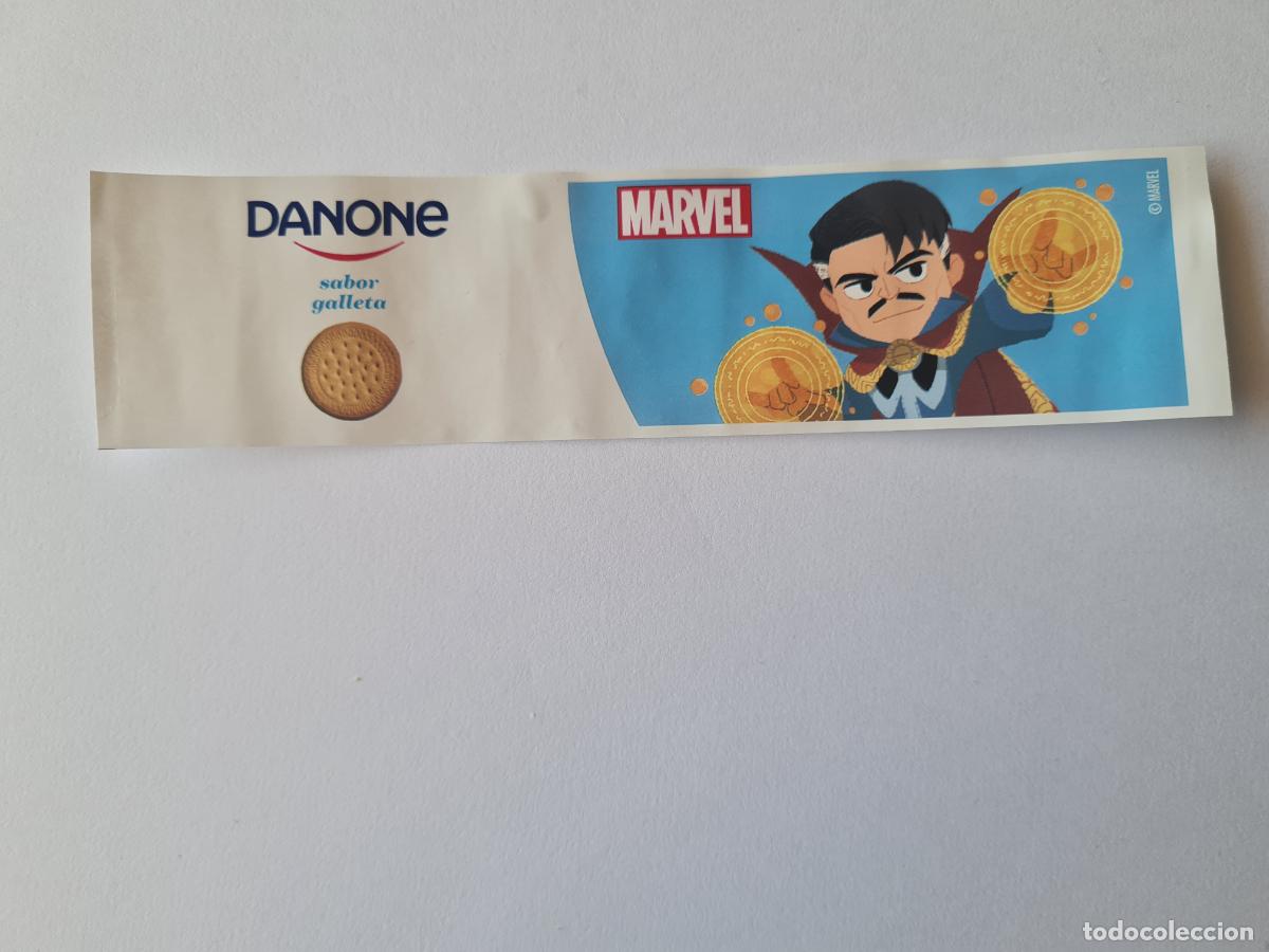 Etiquetas antiguas: DOCTOR STRANGE - SABOR GALLETA - MARVEL - ETIQUETAS YOGUR DANONE
