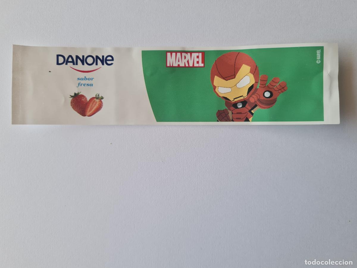 Etiquetas antiguas: IRON MAN POSE 2 - SABOR FRESA - MARVEL - ETIQUETAS YOGUR DANONE