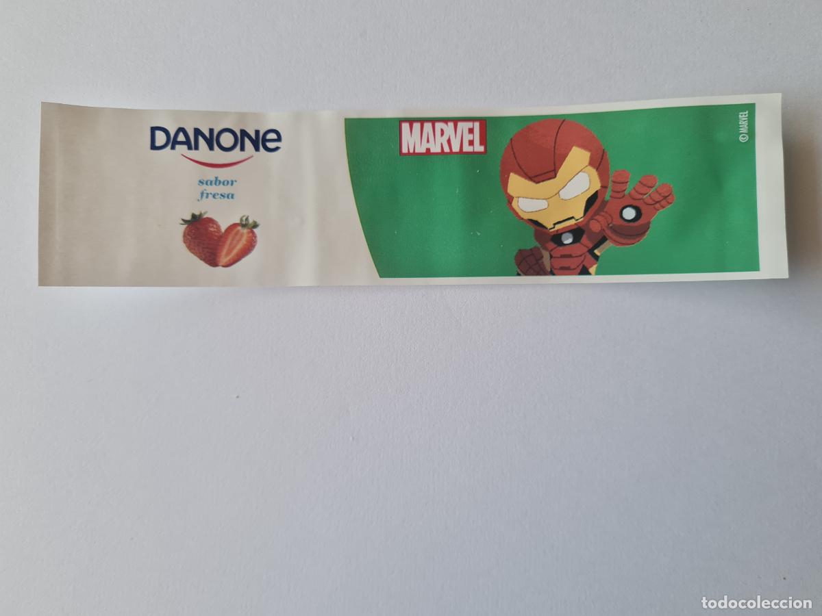 Etiquetas antiguas: IRON MAN POSE 2 - SABOR FRESA - MARVEL - ETIQUETAS YOGUR DANONE