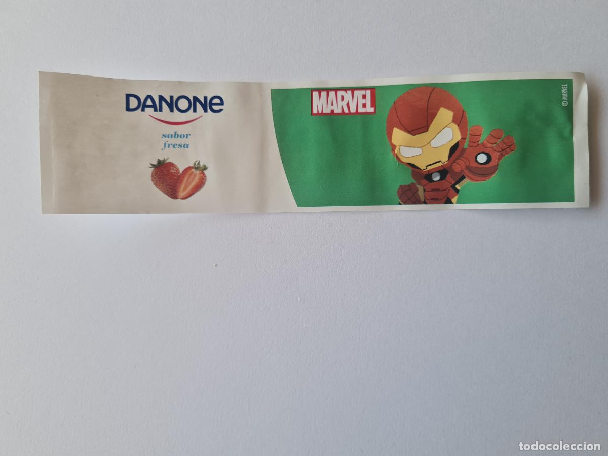 Etiquetas antiguas: IRON MAN POSE 2 - SABOR FRESA - MARVEL - ETIQUETAS YOGUR DANONE