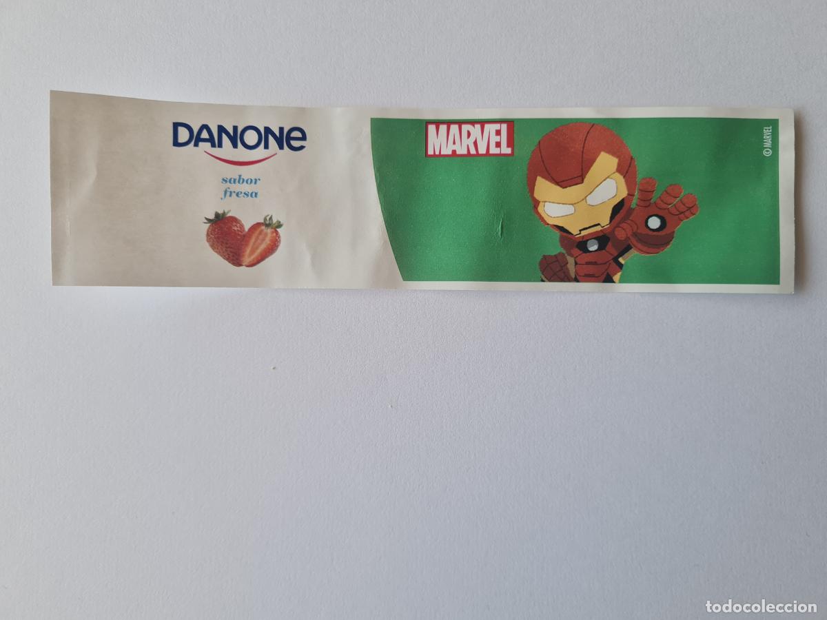 Etiquetas antiguas: IRON MAN POSE 2 - SABOR FRESA - MARVEL - ETIQUETAS YOGUR DANONE