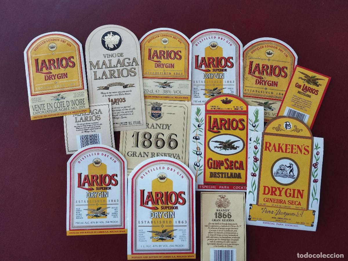 Etiquetas antiguas: 13 -ETIQUETAS-LARIOS DRY GIN-RAKEEN'S-MALAGA LARIOS-BRANDY 1866