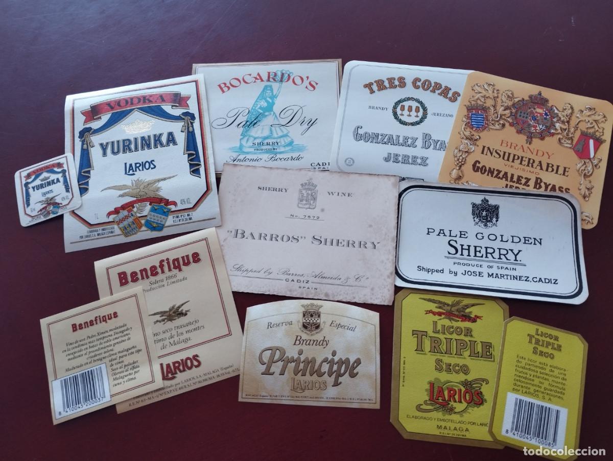 Etichette antiche: 11 -ETIQUETAS-BRANDY PRINCIPE-INSUPERABLE-TRES COPAS-BOCARDOS-BENEFIQUE-LICOR TRIPLE-YURINKA-SHERRY-