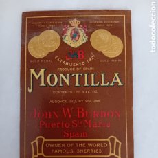 Etiquetas antiguas: ETIQUETA VINO JOHN W BURDON MONTILLA