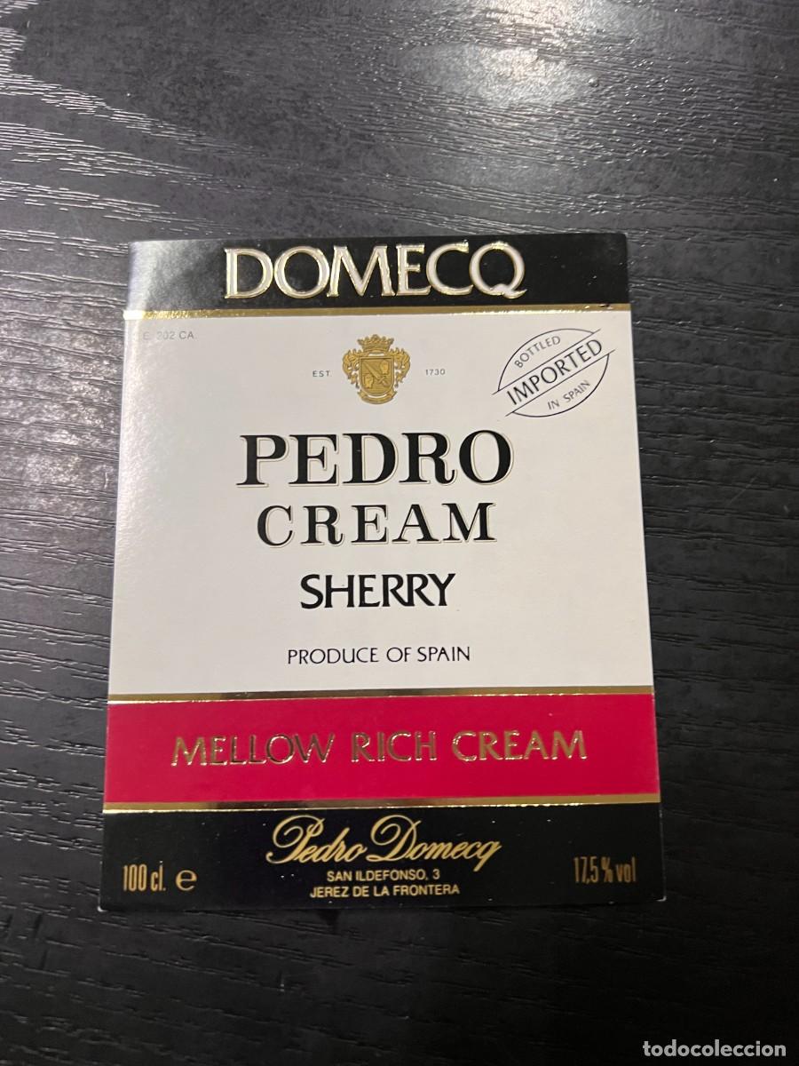 Etiquetas antigas: ETIQUETA. MELLOW RICH CREAM. PEDRO CREAM SHERRY. DOMECQ. MEDIDAS APROXIMADAS: 12 X 10 CM