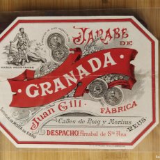 Etiquetas antiguas: JARABE DE GRANADA - JUAN GILI FABRICA - REUS - ETIQUETA ANTIGUA -VER FOTOS-(108.292)