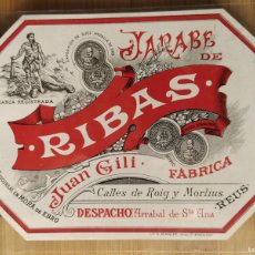 Etiquetas antiguas: JARABE DE RIBAS - JUAN GILI FABRICA - REUS - ETIQUETA ANTIGUA -VER FOTOS-(108.297)