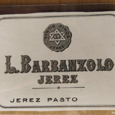 Etiquetas antiguas: JEREZ PASTO - L. BARBANZOLO - JEREZ - ETIQUETA ANTIGUA -VER FOTOS-(108.304)