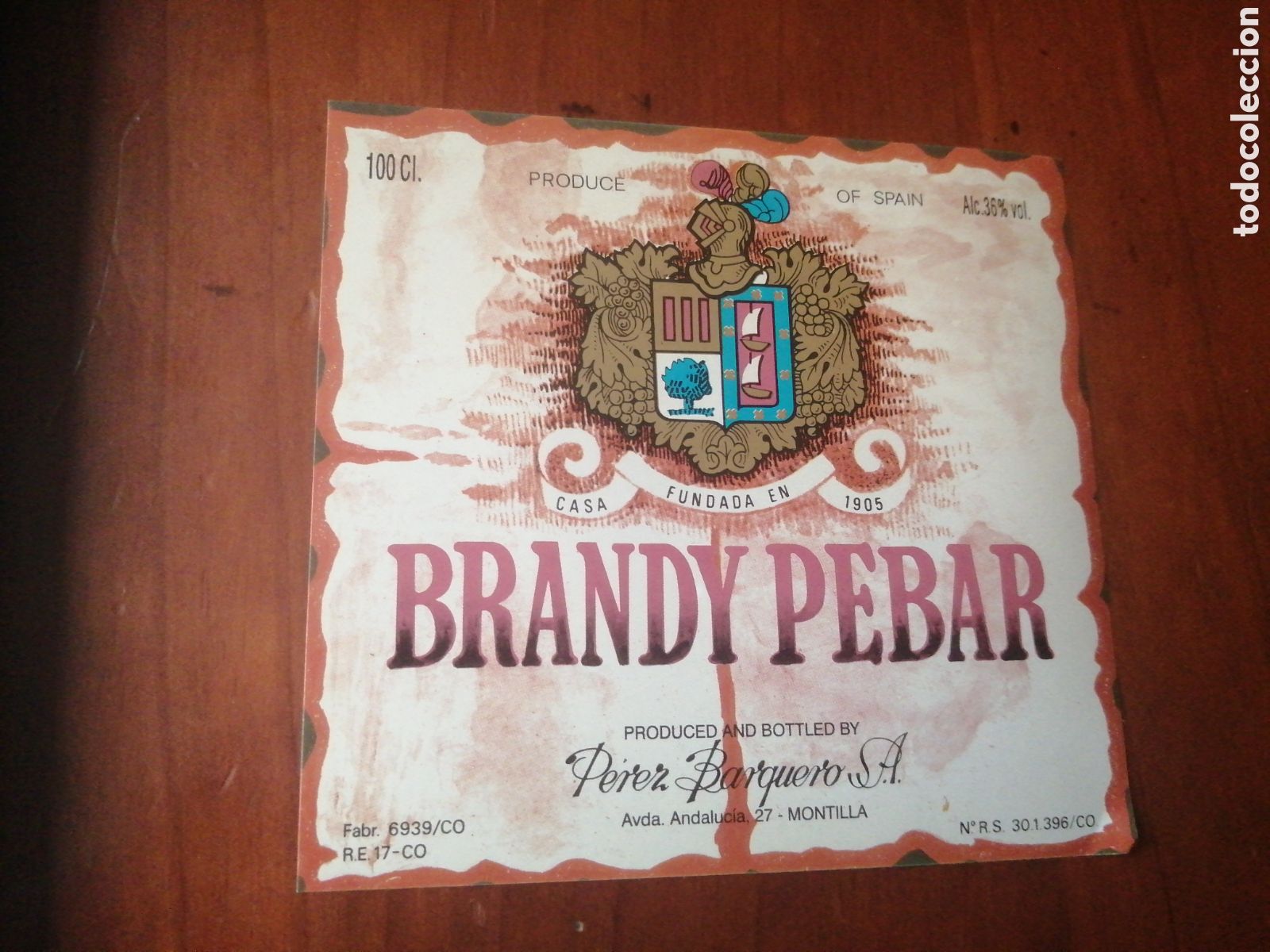 Etiquetas antiguas: ETIQUETA BRANDY PEBAR - Foto 1