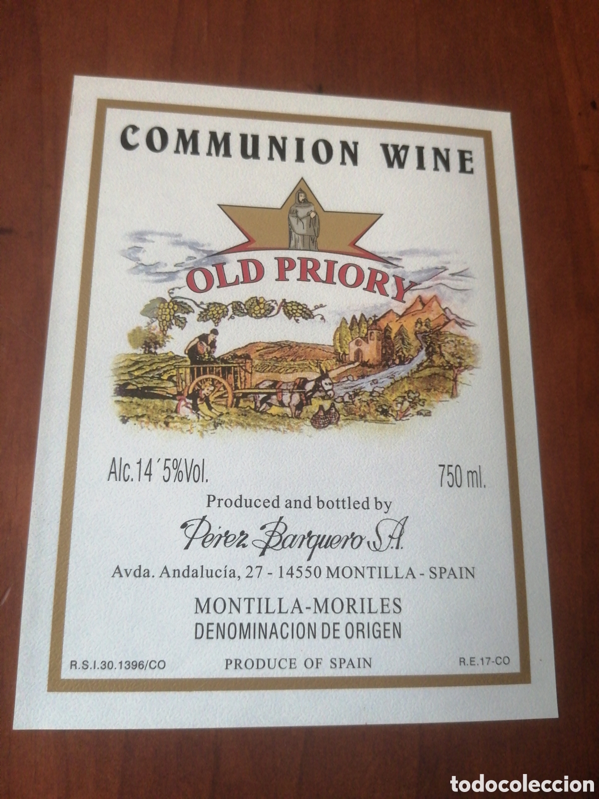 Etiquetas antiguas: ETIQUETA COMMUNION WINE OLD PRIORY - Foto 1