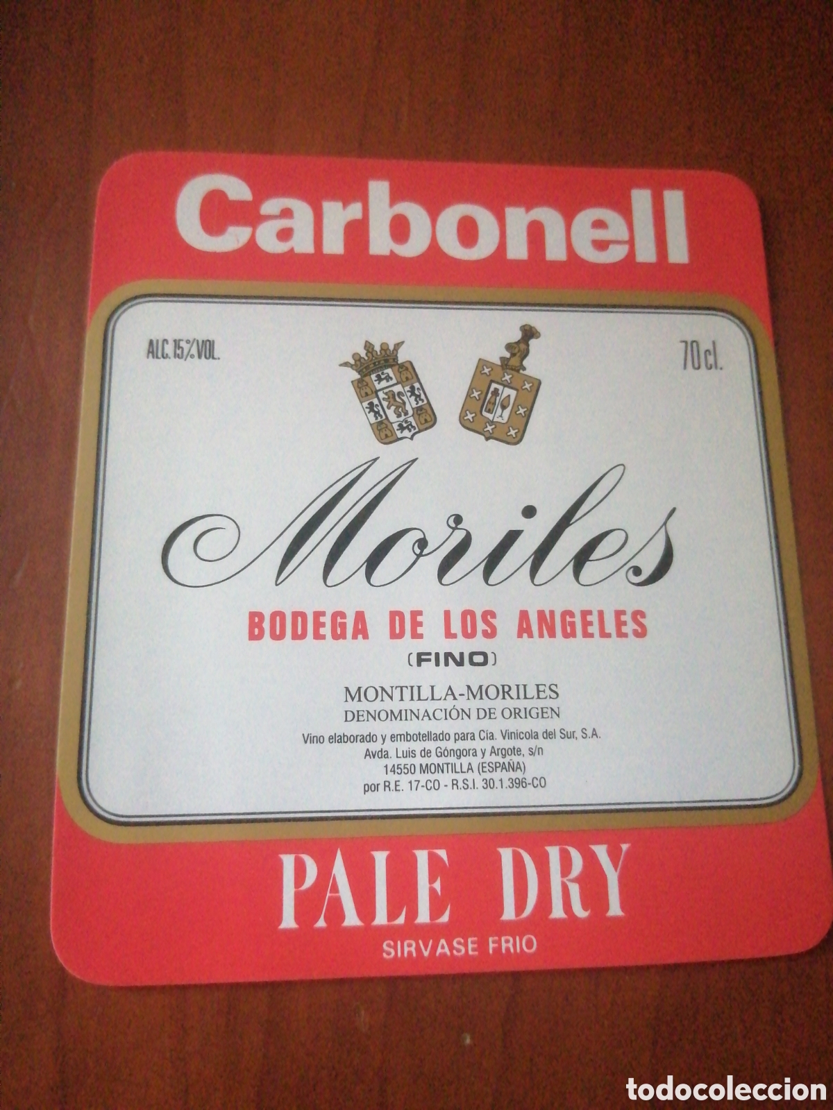 Etiquetas antiguas: ETIQUETA CARBONELL MORILES BODEGA DE LOS ANGELES FINO PALE DRY