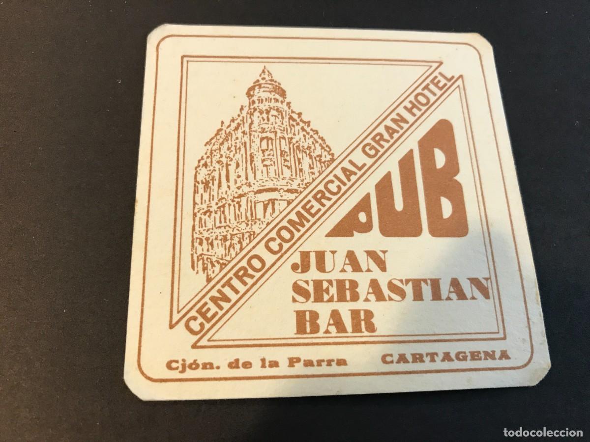 Old Labels: POSAVASOS. JUAN SEBASTI&Aacute;N, BAR, CENTRO COMERCIAL. CARTAGENA. 8x8 CM