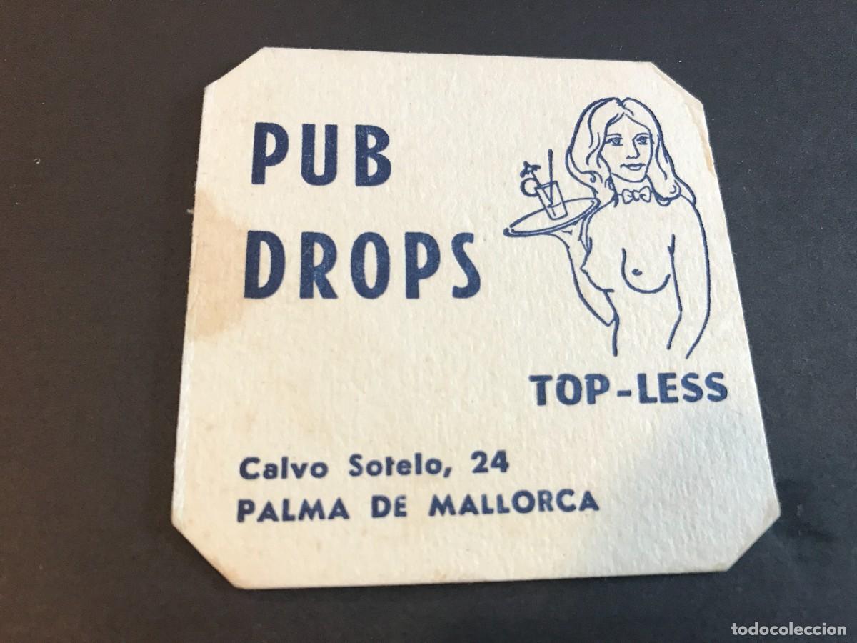 Old Labels: POSAVASOS. PUB DROPS. TOP-LESS. PALMA DE MALLORCA. 8X8 CM