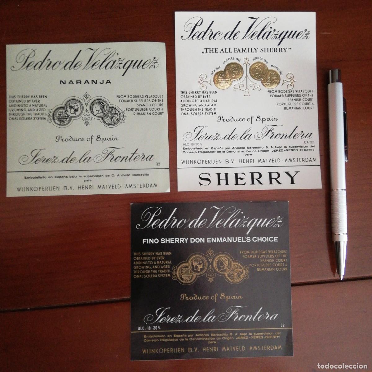 Etiquetas antiguas: Etiqueta vino de Jerez Pedro de Vel&aacute;zquez