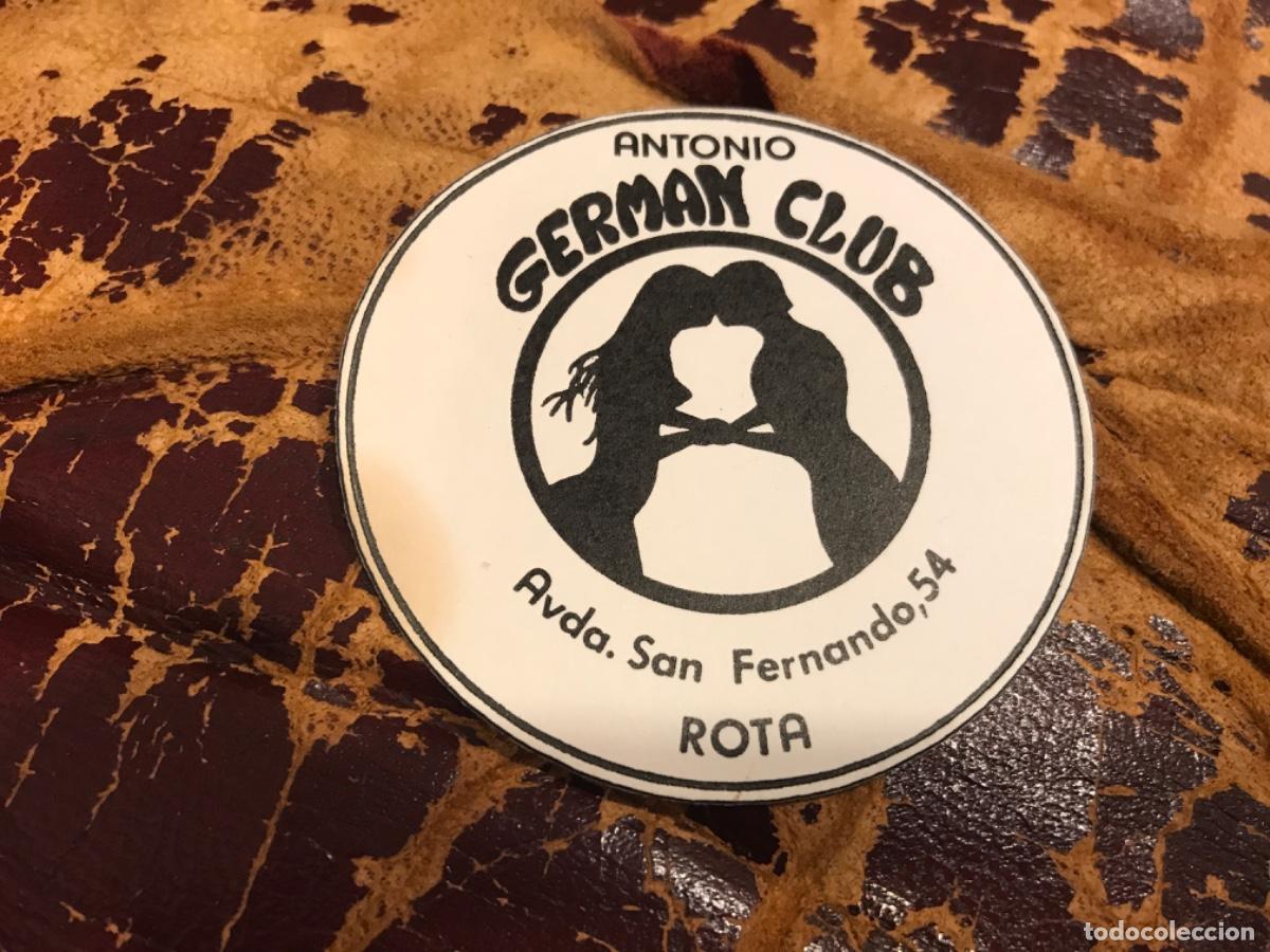 Old Labels: POSAVASOS. ANTONIO GERMAN CLUB. AVDA. SAN FERNANDO, 54. ROTA. DI&Aacute;METRO: 7CM