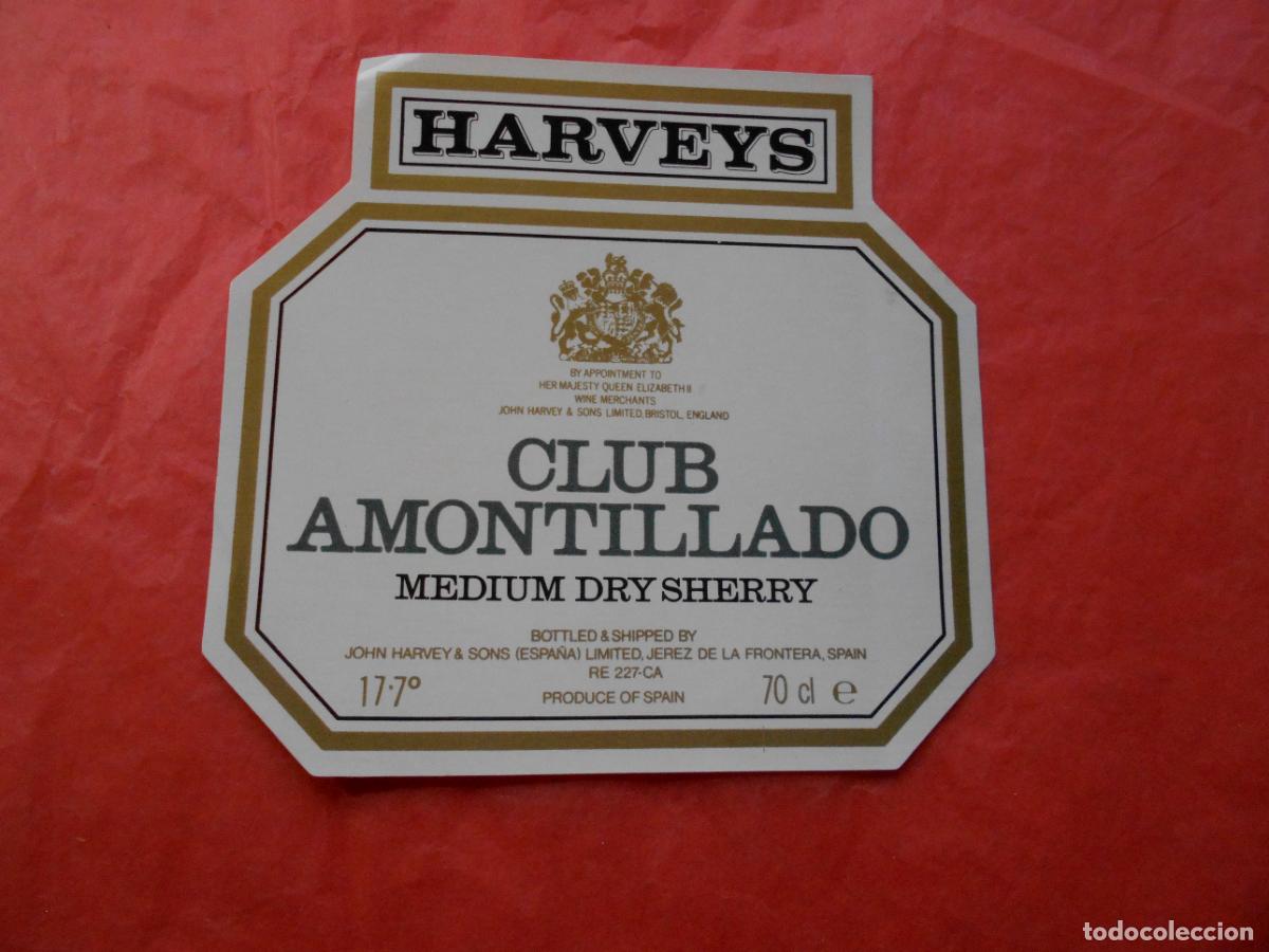 Etiquetas antiguas: ETIQUETA DE VINO HARVEYS CLUB AMONTILLADO