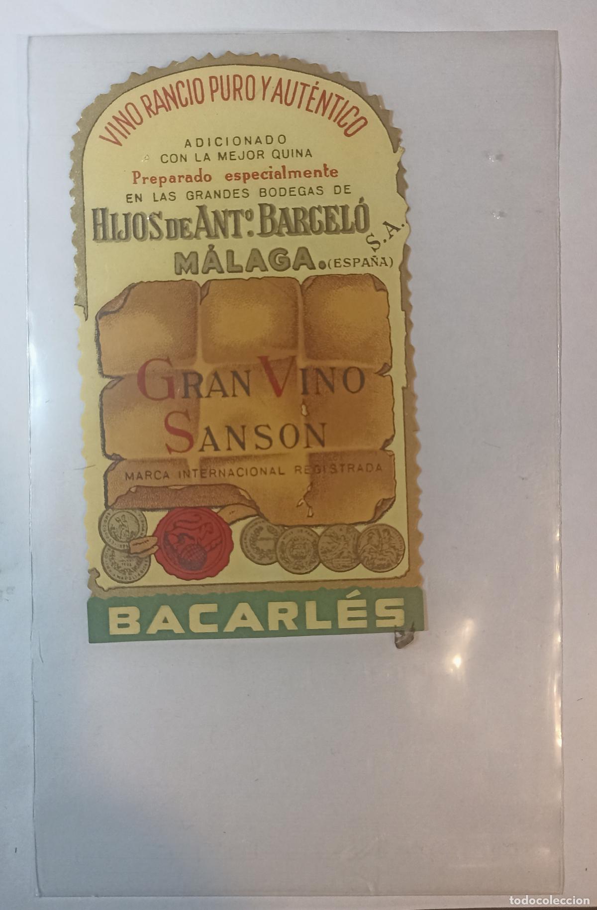 Etiquetas antiguas: ETIQUETA GRAN VINO SANS&Oacute;N - HIJOS DE ANTONIO BARCEL&Oacute; - M&Aacute;LAGA
