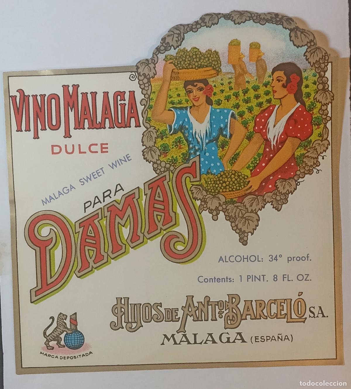 Etiquetas antiguas: ETIQUETA VINO DULCE PARA DAMAS - HIJOS DE ATONIO BARCEL&Oacute; - M&Aacute;LAGA