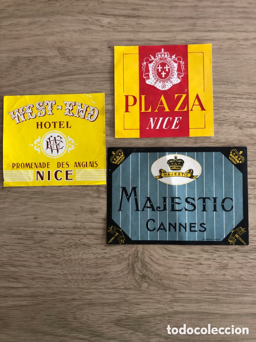 Etiquetas antiguas: Lote de tres etiquetas de hotel de Nice - Foto 1