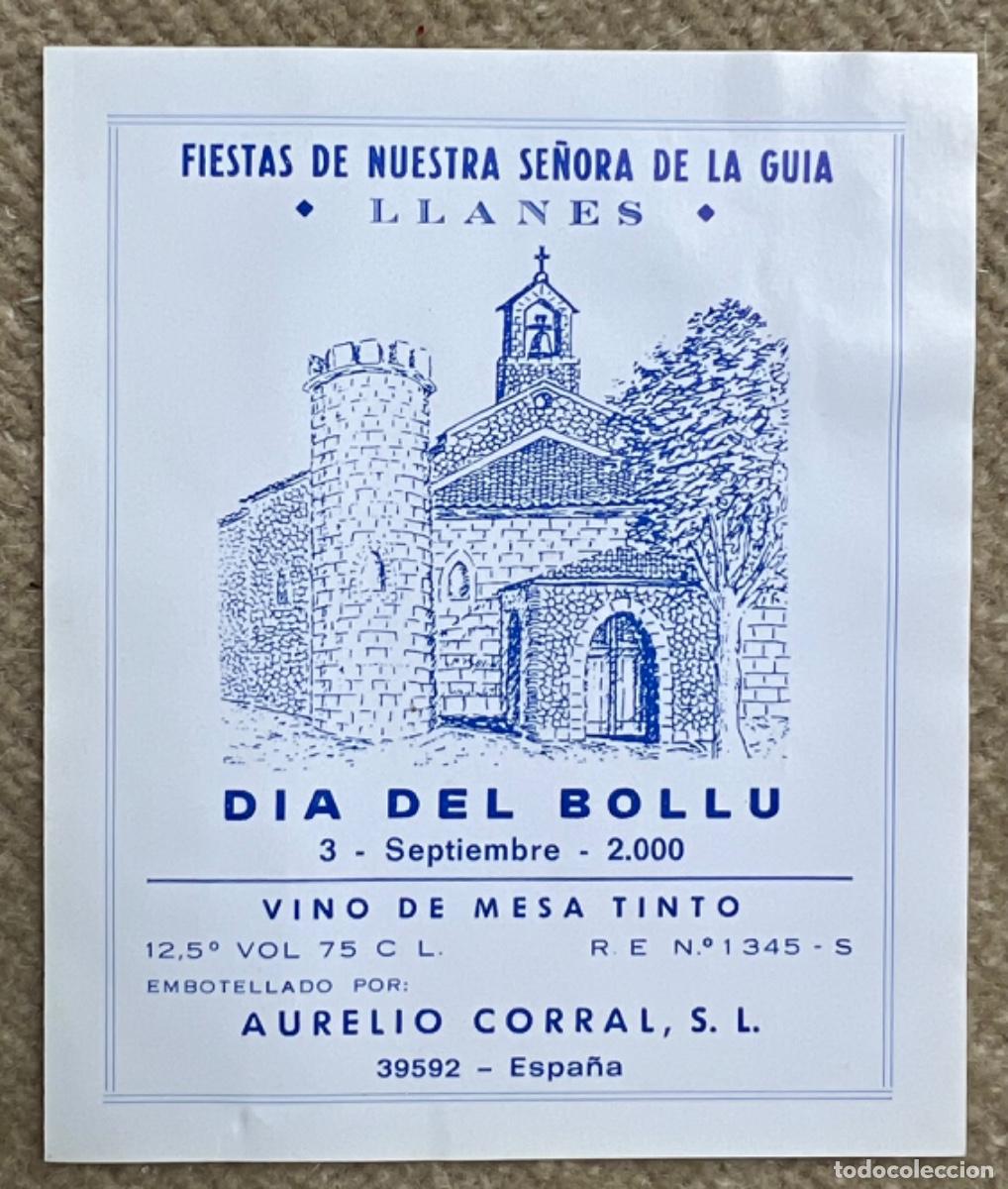 Etiquetas antiguas: Etiqueta vino tinto - D&iacute;a del Bollu, A&ntilde;o 2000 - Llanes (Asturias) Fiestas Nuestra Se&ntilde;ora de la Gu&iacute;a