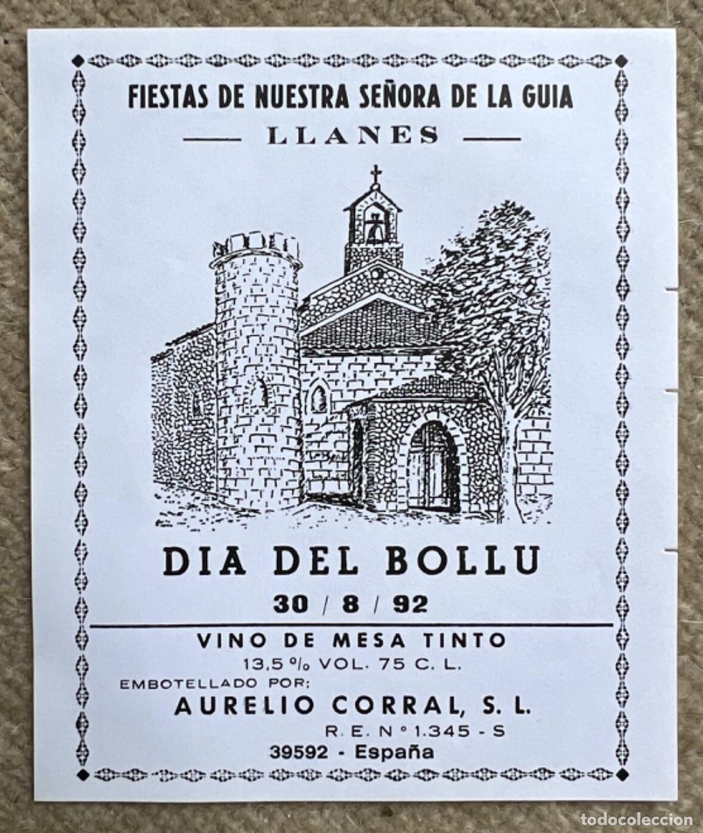 Etiquetas antiguas: Etiqueta vino tinto - D&iacute;a del Bollu, A&ntilde;o 1992 - Llanes (Asturias) Fiestas Nuestra Se&ntilde;ora de la Gu&iacute;a