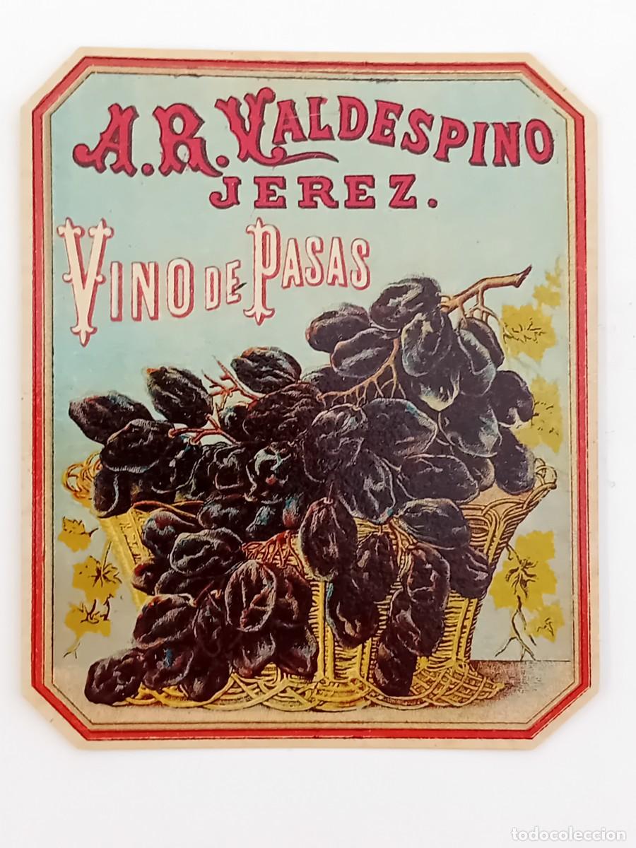 Etiquetas antiguas: ETIQUETA JEREZ DE LA FRONTERA VINO DE PASAS VALDESPINO.