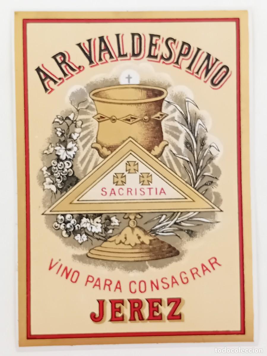 Etiquetas antiguas: ETIQUETA JEREZ DE LA FRONTERA VINO PARA CONSAGRAR VALDESPINO.