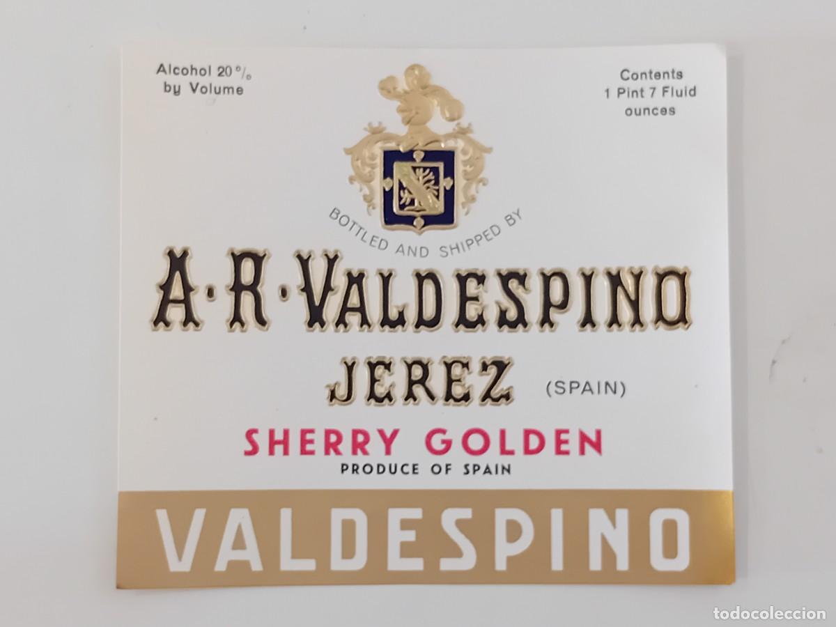Etiquetas antiguas: ETIQUETA JEREZ DE LA FRONTERA VINO A. R. VALDESPINO SHERRY GOLDEN.