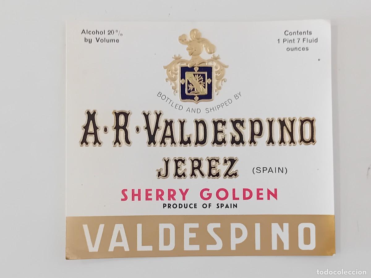 Etiquetas antiguas: ETIQUETA JEREZ DE LA FRONTERA VINO A. R. VALDESPINO SHERRY GOLDEN.