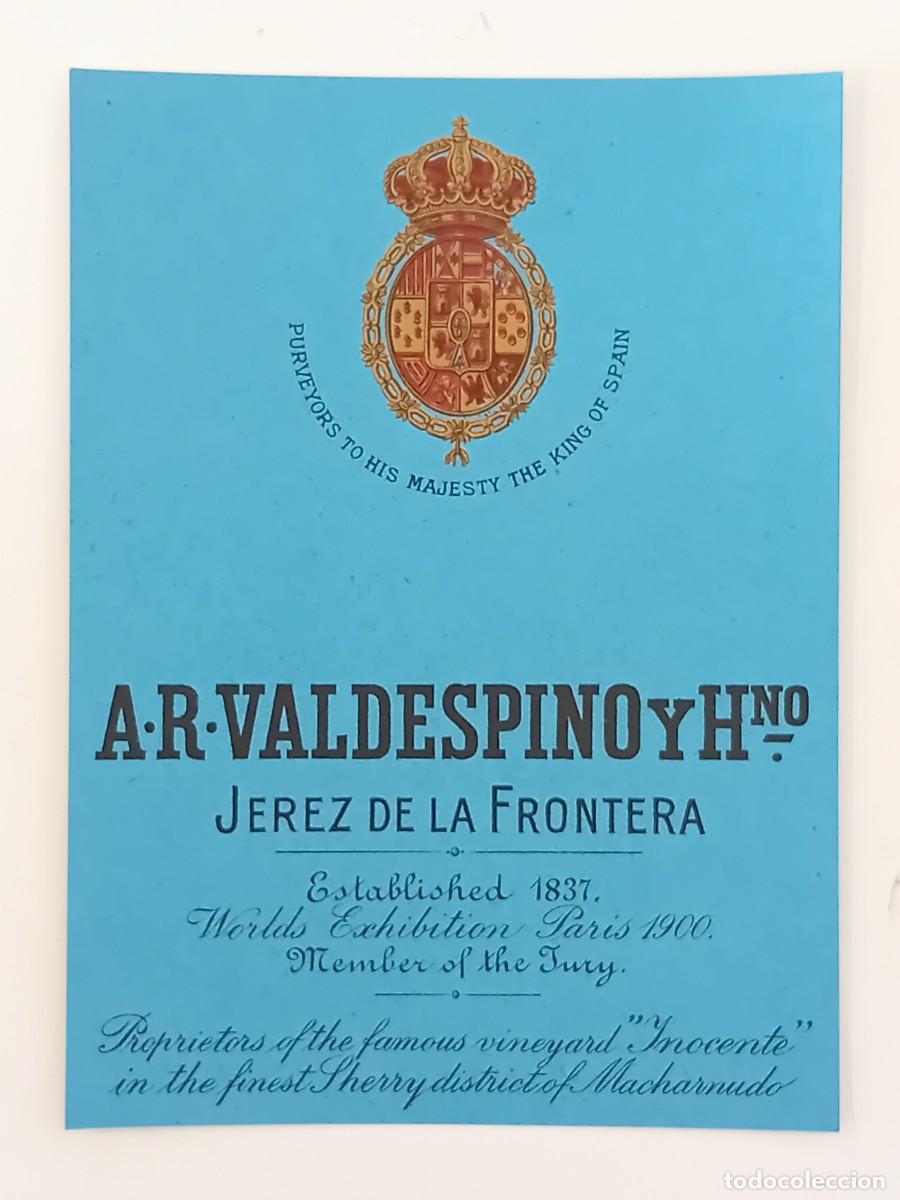 Etiquetas antiguas: ETIQUETA JEREZ DE LA FRONTERA VINO A. R. VALDESPINO