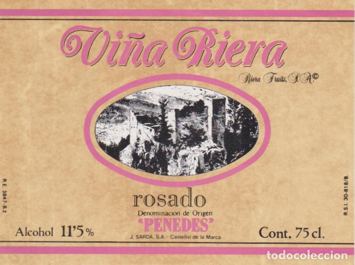 Etiquetas antiguas: ETIQUETA DE VINO ROSADO VI&Ntilde;A RIERA &ndash; PENEDES D.O. - J.SADA &ndash; CASTELLVI DE LA MARCA