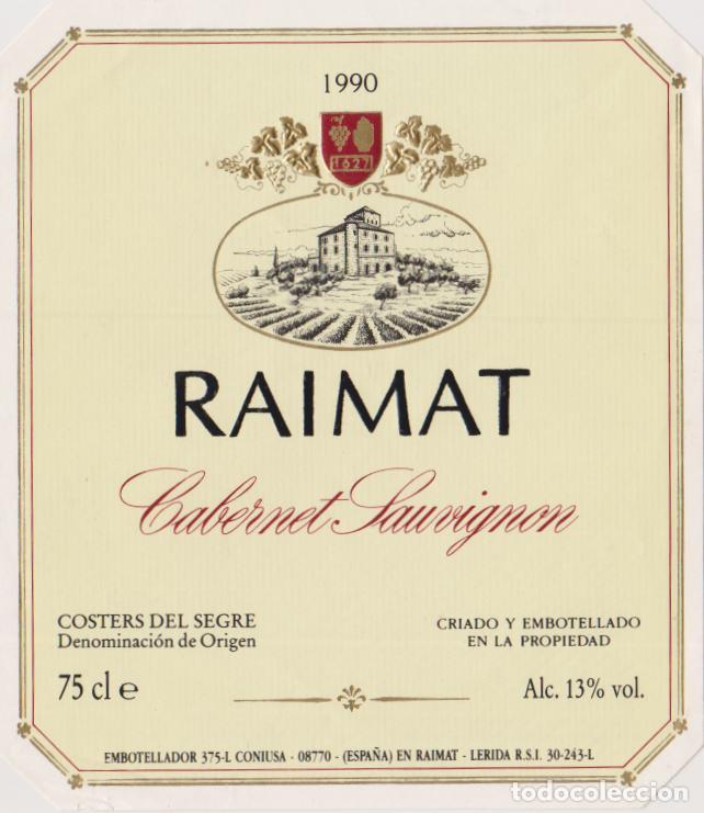 Etiquetas antiguas: ETIQUETA DE VINO RAIMAT CABERNET SAUVIGNON 1990 &ndash; COSTERS DEL SEGRE D.O. &ndash; CONIUSA &ndash; RAIMAT (LLEIDA)
