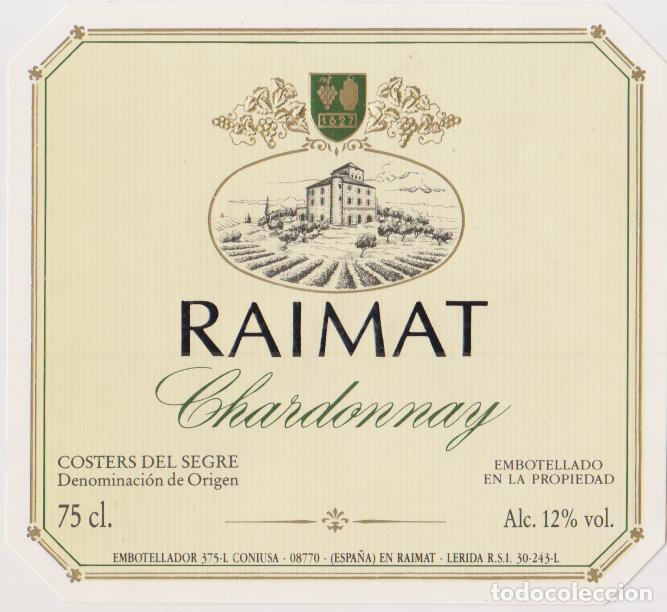 Etiquetas antiguas: ETIQUETA DE VINO RAIMAT CHARDONNAY &ndash; COSTERS DEL SEGRE D.O. &ndash; CONIUSA &ndash; RAIMAT (LLEIDA)
