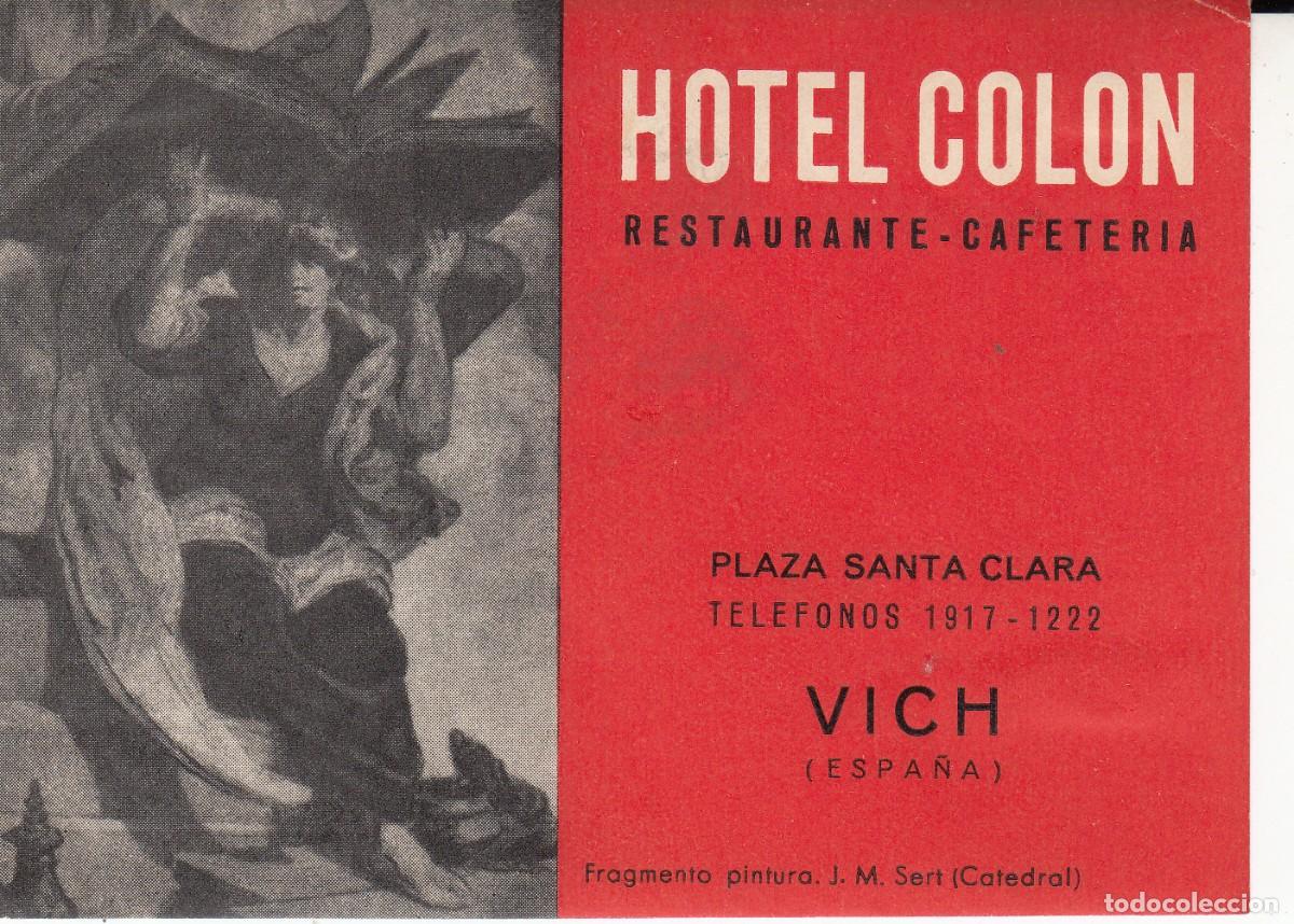 Etiquetas antiguas: ETIQUETA HOTEL RESTAURANTE COLON EN VIC